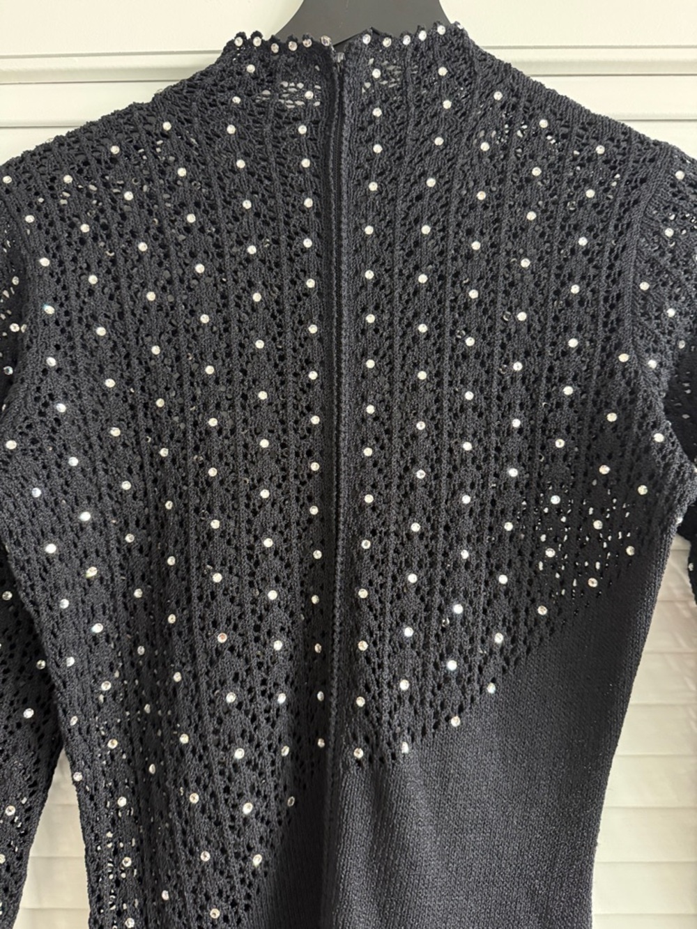 Black Long Sleeve Embellished Knit Dress - Picture 6 of 8